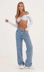 Iridescent Sequin Off The Shoulder Top In Purple