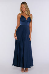 Late Night Plans Satin Pleated Maxi Dress Navy
