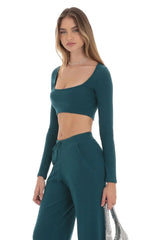 Cropped Ribbed Top In Teal