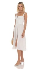 Corset A-Line Midi Dress In White
