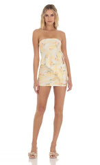 Tulip Mesh Strapless Two Piece Set In White And Yellow