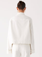 Back Again Oversized Denim Jacket - White