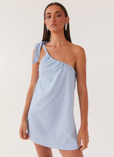 Art of Waves Linen Mini Dress - Cerulean