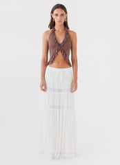 Tanya Mesh Frill Top - Chocolate