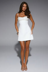 Special Moments Satin Embellished Mini Dress White
