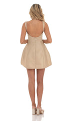 High Neck Open Back Flare Dress In Almond