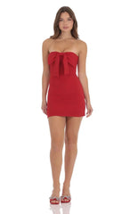Front Bow Strapless Dress In Red