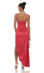 Satin Corset Maxi Dress In Red