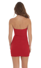 Front Bow Strapless Dress In Red