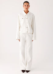 Back Again Oversized Denim Jacket - White