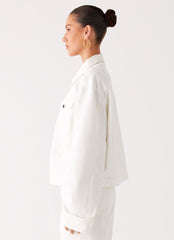 Back Again Oversized Denim Jacket - White