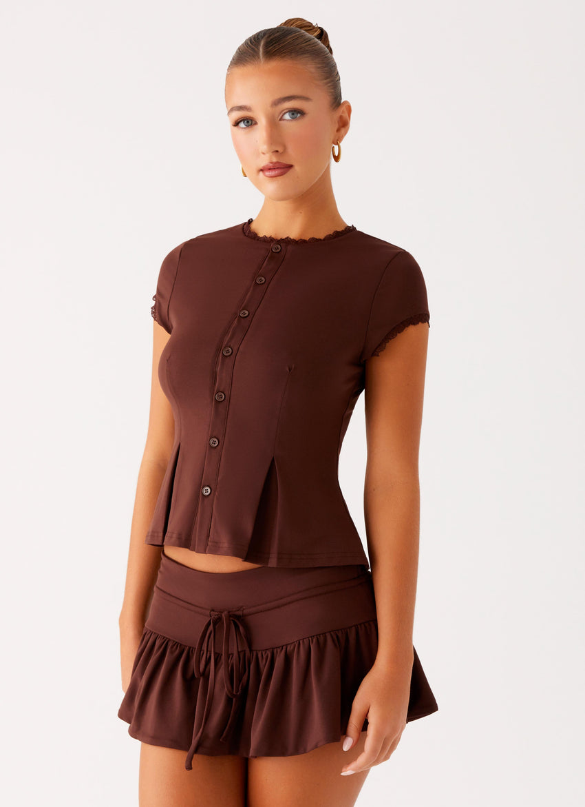 Landon Button Up Top - Chocolate