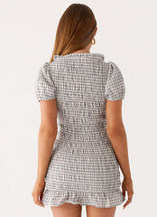 Millicent Ruched Mini Dress - Grey Check