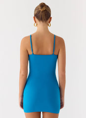 Paeonia Shell Mini Dress - Aqua Blue