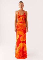 Palawan Mesh Maxi Dress - Orange Floral