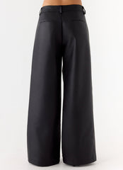 Samuel Low Rise Faux Leather Pants - Black