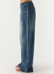 Seethal Low Rise Washed Denim Jeans - Mid Wash Blue