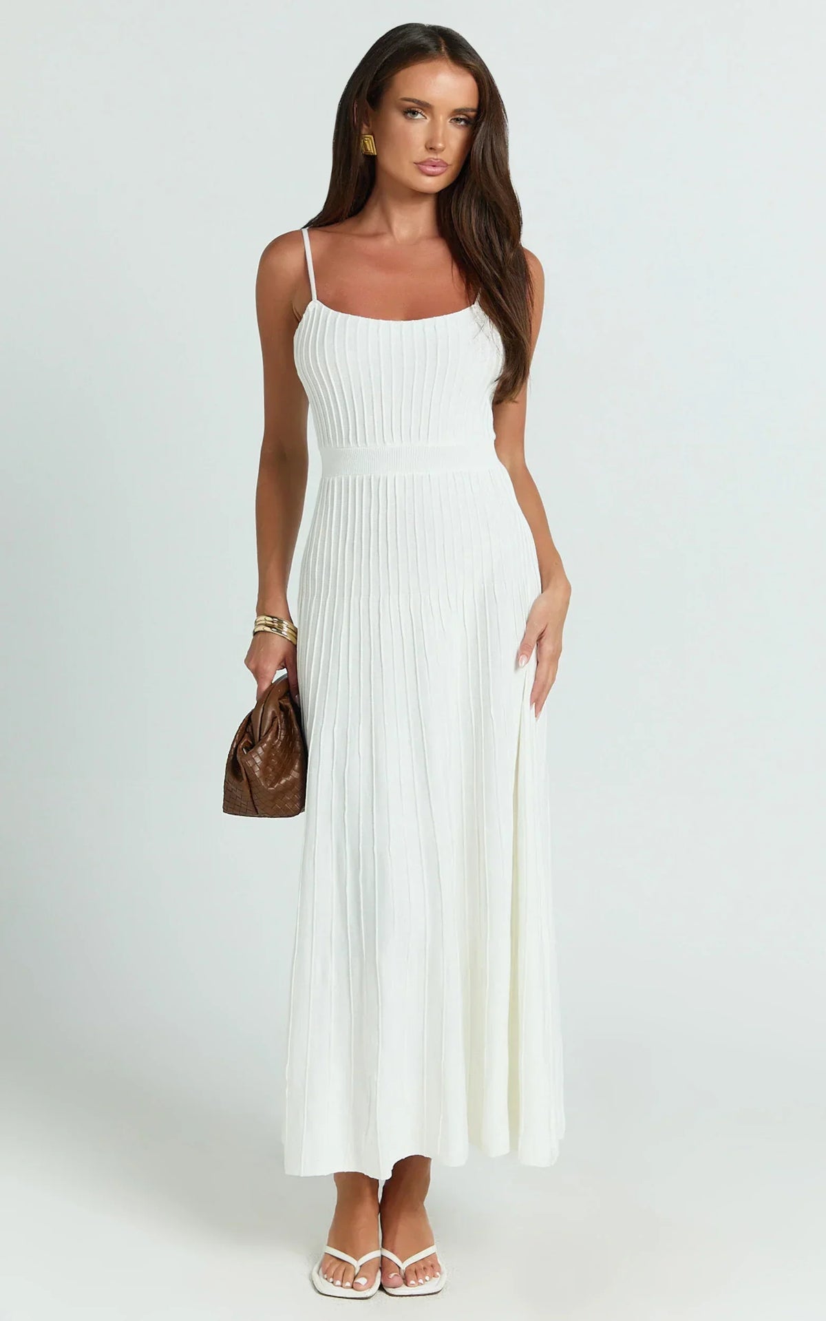 Panelled Knit Dress In White