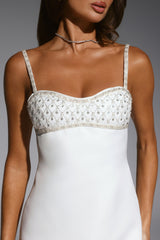 Special Moments Satin Embellished Mini Dress White